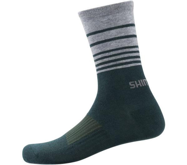 SHIMANO ORIGINAL WOOL TALL SOCKS DARK GREEN STRIPES (L-XL ( 45-